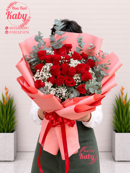 BÓ HOA 22 BÔNG HỒNG ĐỎ