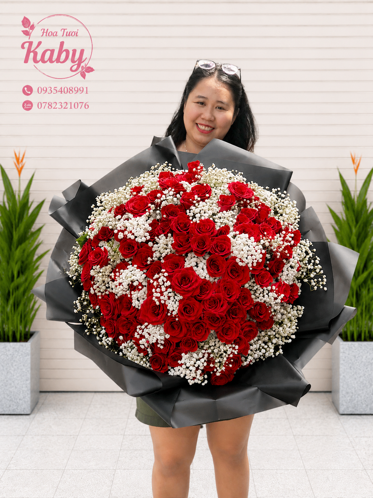 BÓ HOA 250 BÔNG HỒNG ĐỎ MIX BABY