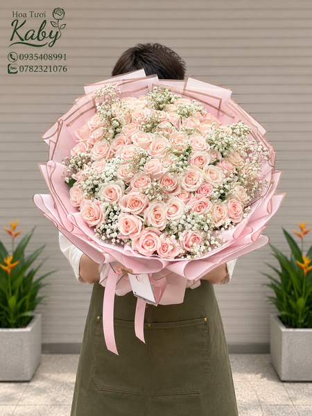 Bó hoa 99 bông hồng pastel - dịu dàng