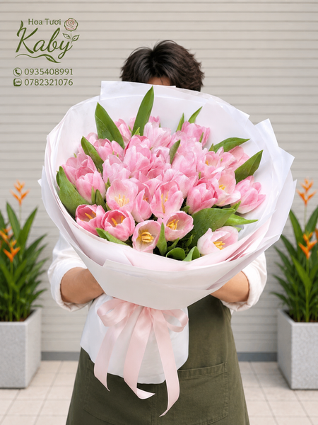 BÓ HOA TULIP HỒNG NHẬP KHẨU
