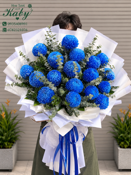 BÓ HOA CÚC MẪU ĐƠN XANH DƯƠNG - LUXURY 4