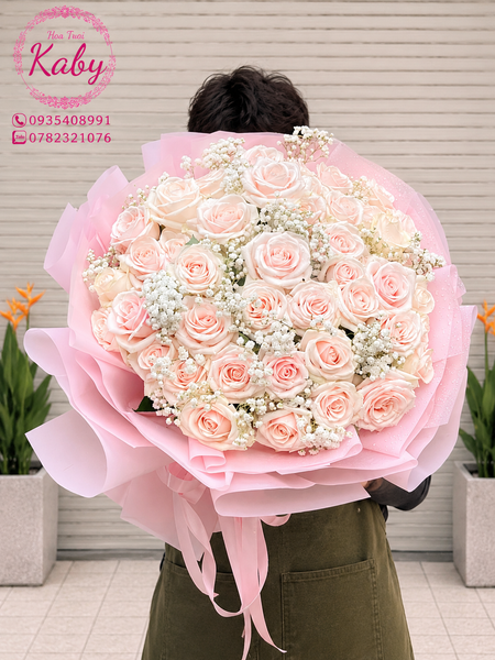 Bó hoa 40 bông hồng pastel tròn xinh