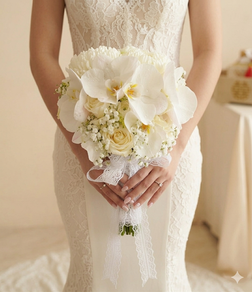 Bó Hoa Cầm Tay Cô Dâu Nụ Hôn Đầu Tiên