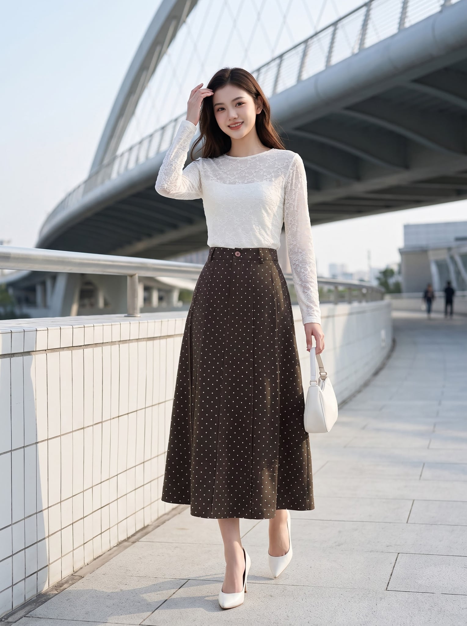 Chân váy denim dáng xòe gân dọc thân