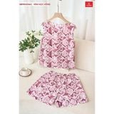  Bộ đùi mặc nhà nữ sát nách cổ tim lụa Mango họa tiết 