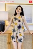  Bộ đùi mặc nhà nữ sát nách cổ tim lụa Mango họa tiết 