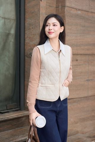 Áo gile chần trám siêu nhẹ dáng ôm chất vải gió giữ ấm