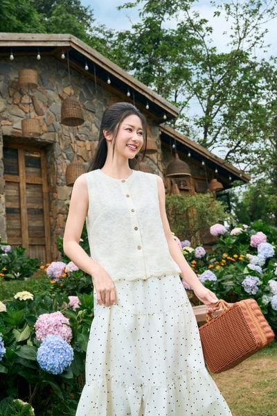  Áo ren sát nách cổ tròn phối lót Chiffon cao cấp 