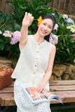  Áo ren sát nách cổ tròn phối lót Chiffon cao cấp 