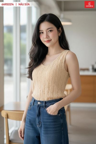  Áo ba lỗ nữ ren cổ tròn có đệm ngực tinh tế. 