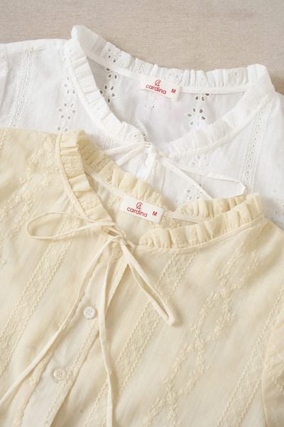  Áo Babydoll vải thô thêu tay hến cổ bèo 