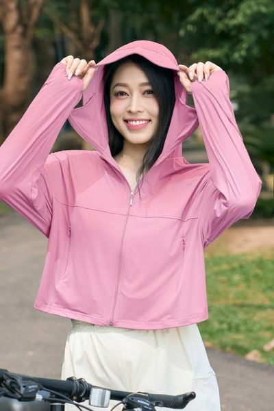  Áo chống nắng nữ Ice Text 2 lớp dáng croptop công nghệ sợi lạnh UPF 50+ 