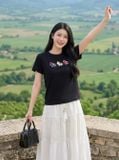  Áo cotton cổ tròn tay cộc dáng suông 