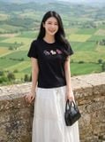  Áo cotton cổ tròn tay cộc dáng suông 