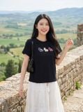  Áo cotton cổ tròn tay cộc dáng suông 