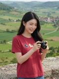  Áo cotton cổ tròn tay cộc dáng suông 