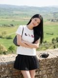  Áo cotton cổ tròn tay cộc dáng suông 