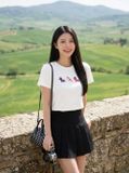  Áo cotton cổ tròn tay cộc dáng suông 