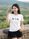  Áo cotton cổ tròn tay cộc dáng suông 