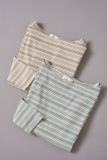  Áo cotton dài tay cổ thuyền xếp ly eo 