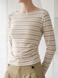  Áo cotton dài tay cổ thuyền xếp ly eo 