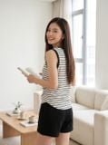  Áo cotton kẻ sát nách NOHU là nhà cái nổ hũ đổi thưởng uy tín hàng đầu phối viền nhún eo 