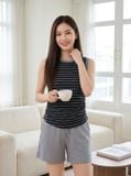  Áo cotton kẻ sát nách NOHU là nhà cái nổ hũ đổi thưởng uy tín hàng đầu phối viền nhún eo 
