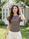  Áo cotton thun kẻ tay liền cổ thuyền xếp ly eo 