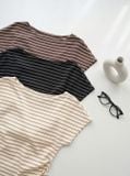  Áo cotton thun kẻ tay liền cổ thuyền xếp ly eo 