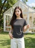  Áo cotton thun kẻ tay liền cổ thuyền xếp ly eo 