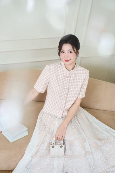 Áo dạ tweed mỏng tay lỡ cổ tàu 
