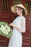  Áo dài ren Younger Thanh Nhã chất liệu ren hoa nổi bật dáng suông cổ tròn 