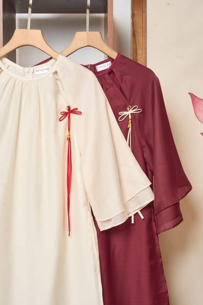  Áo dài Xuân Uyển vải tơ mềm thiết kế tay 2 tầng đính dây nơ (Giá chưa kèm quần) 
