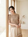  Áo dệt kim nữ tay cộc cổ đức bo gấu họa tiết 