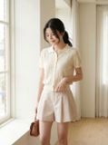  Áo dệt kim nữ tay cộc cổ đức bo gấu họa tiết 
