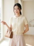  Áo dệt kim nữ tay cộc cổ đức bo gấu họa tiết 