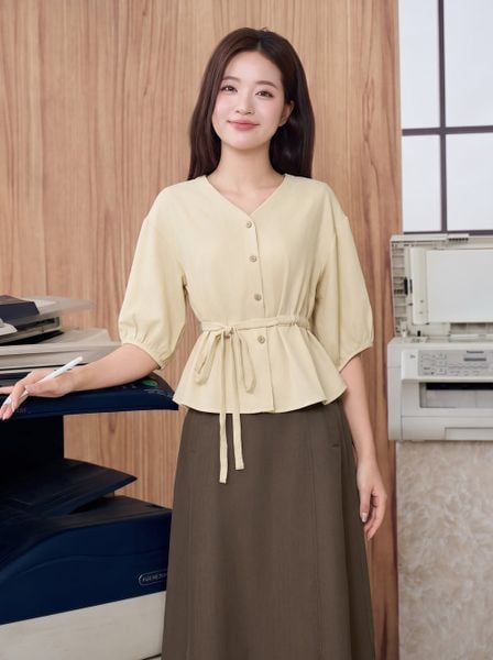  Áo kiểu rút dây đai eo tay lỡ 
