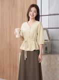  Áo kiểu rút dây đai eo tay lỡ 