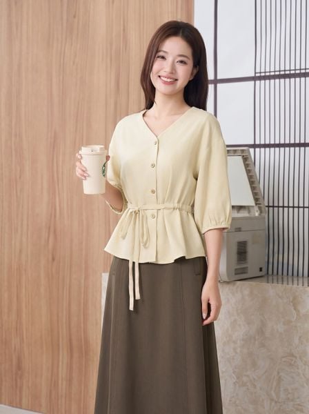  Áo kiểu rút dây đai eo tay lỡ 