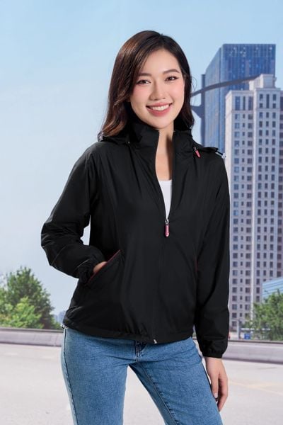  Áo gió nữ Thể thao vải gió cao cấp chống thấm nước dáng có mũ 