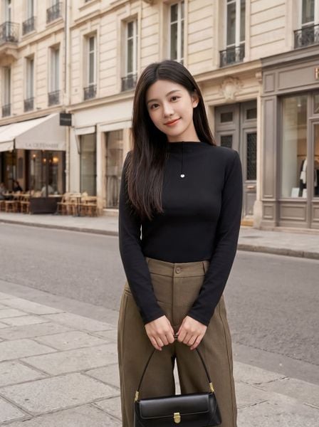  Áo dài tay cổ leo mí gân 