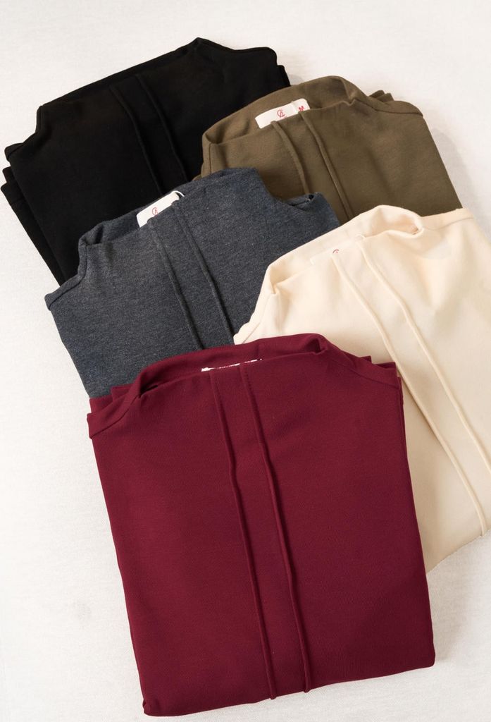  Áo giữ nhiệt nỉ lót lông cừu cổ 5cm họa tiết gân trang trí 