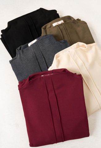 Áo giữ nhiệt nỉ lót lông cừu cổ 5cm họa tiết gân trang trí