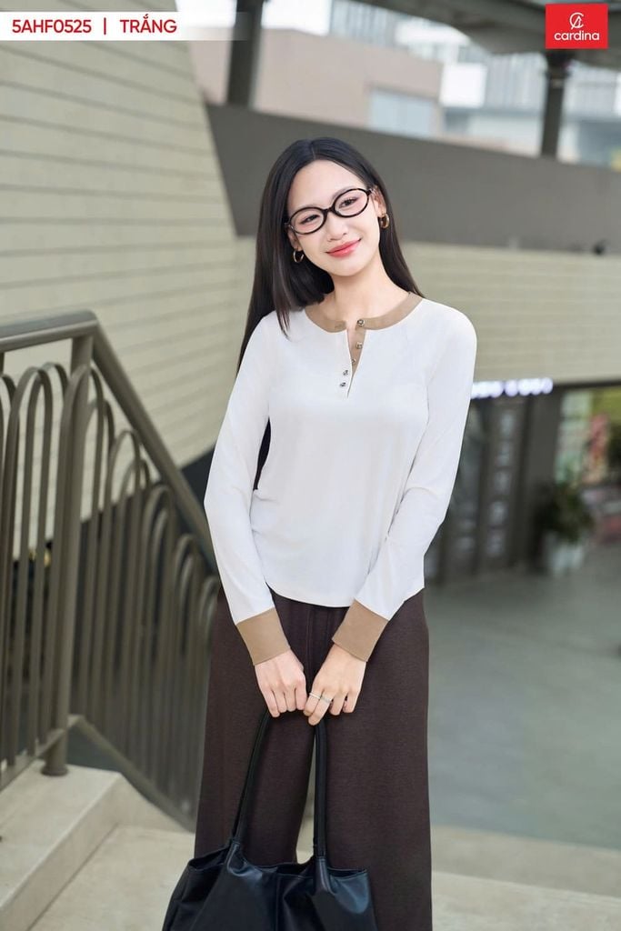  Áo giữ nhiệt nữ vải nỉ bông cotton dáng cổ trụ phối màu 