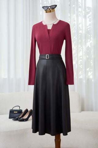 Áo giữ nhiệt nữ vải tăm cotton dài tay dáng cổ chữ V phối ren