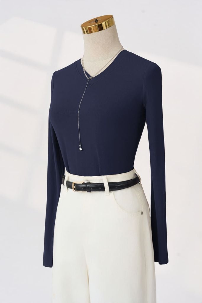  Áo giữ nhiệt nữ Cardina dáng cổ tim basic chất nỉ bông cotton 