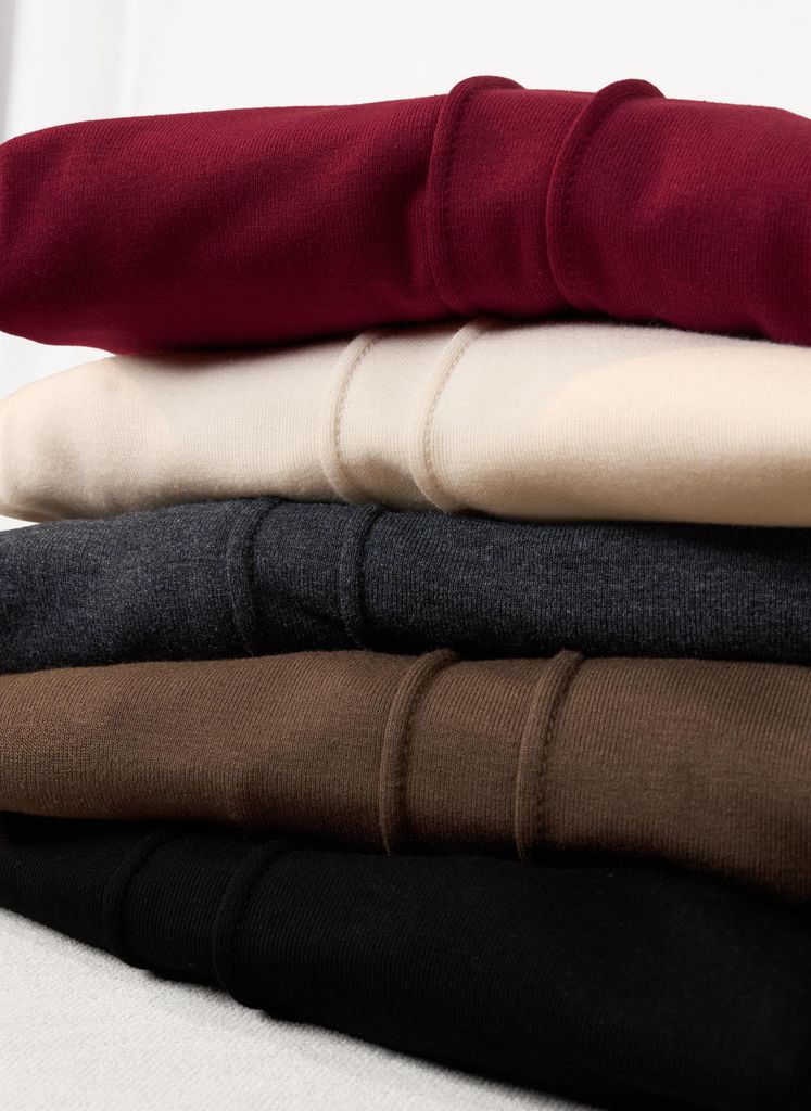  Áo giữ nhiệt nỉ lót lông cừu cổ 5cm họa tiết gân trang trí 