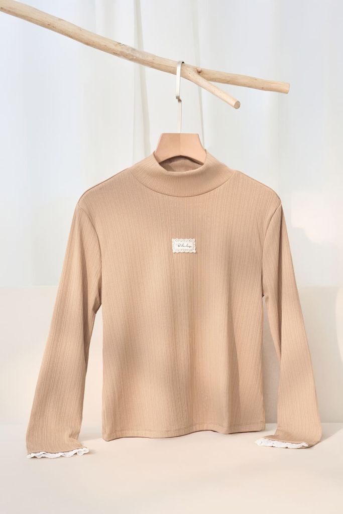  Áo giữ nhiệt nữ len tăm kim sa cổ cao phối ren 