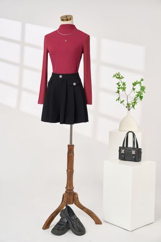 Áo giữ nhiệt nữ chất tăm cotton dáng dài tay cổ leo đính tag