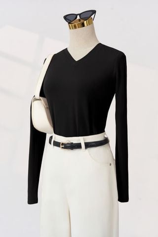 Áo giữ nhiệt nữ Cardina dáng cổ tim basic chất nỉ bông cotton